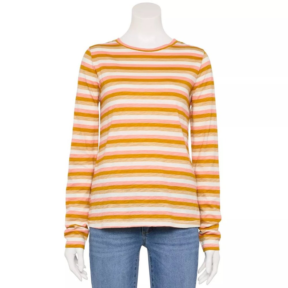 Sonoma Goods For Life Small Everyday Crewneck Long Sleeve Tee Gold Pink